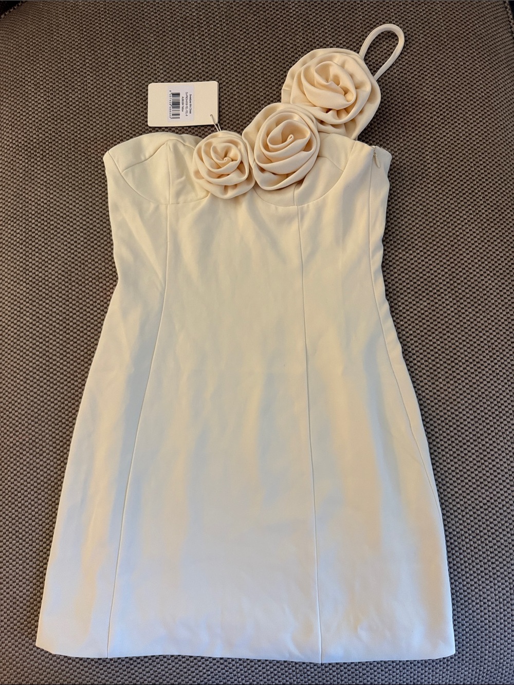 Peppermayo Cream One-Shoulder Mini Dress with Rosette Detail
